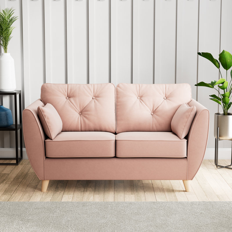 Birjesh 2 Seater Sofa, Pink, Beige Wood