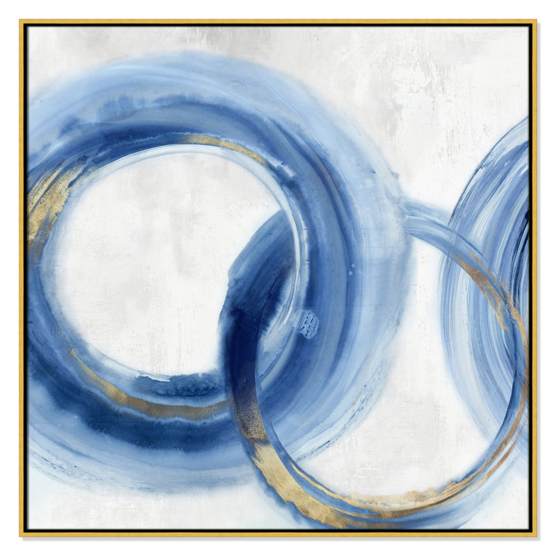 «Blue Cosmic Cascade II» par Emma Peal, Toile avec cadre flottant or, Pas de tapis, H 41,5 po x l 41,5 po x P 2 po