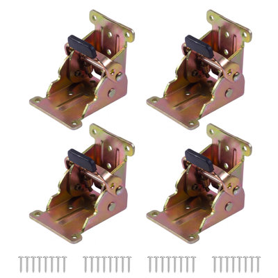 4 Pack Gold Self-Locking Folding Brackets, Heavy Duty Foldable Support Hinges with Mounting Screws for Folding Table Legs, Bed Legs & Wall Shelves