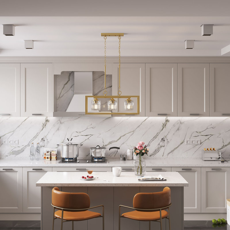 Jazette Dimmable 3-Light Kitchen Island Chandelier, Satin Brass