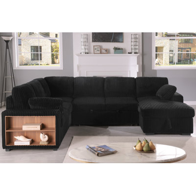 U-Shaped Sleeper Sectional Sofa with Pull Out Bed, Upholstered Sofa Bed Couch with Storage Chaise&Storage Armrest