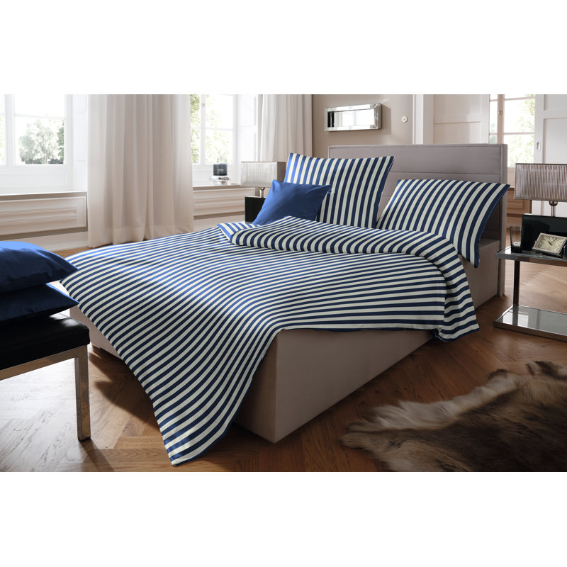 Riva 144 TC Reversible Duvet Cover Set, 240 x 220cm Duvet Cover + 2 Standard Pillowcases, Blue