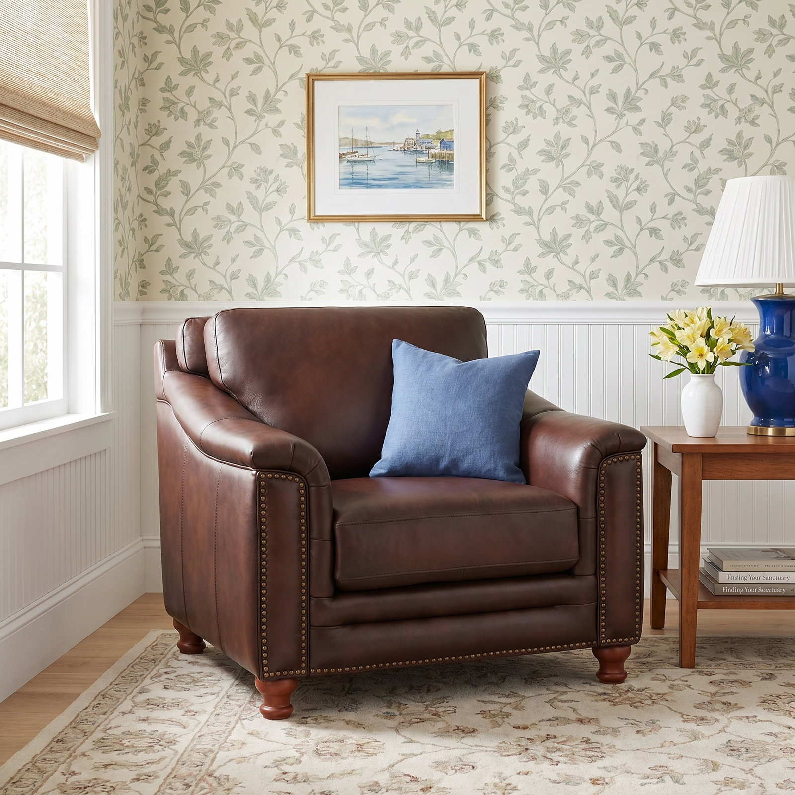 Alpert Genuine Leather Accent Chair,  Gray Genuine Leather