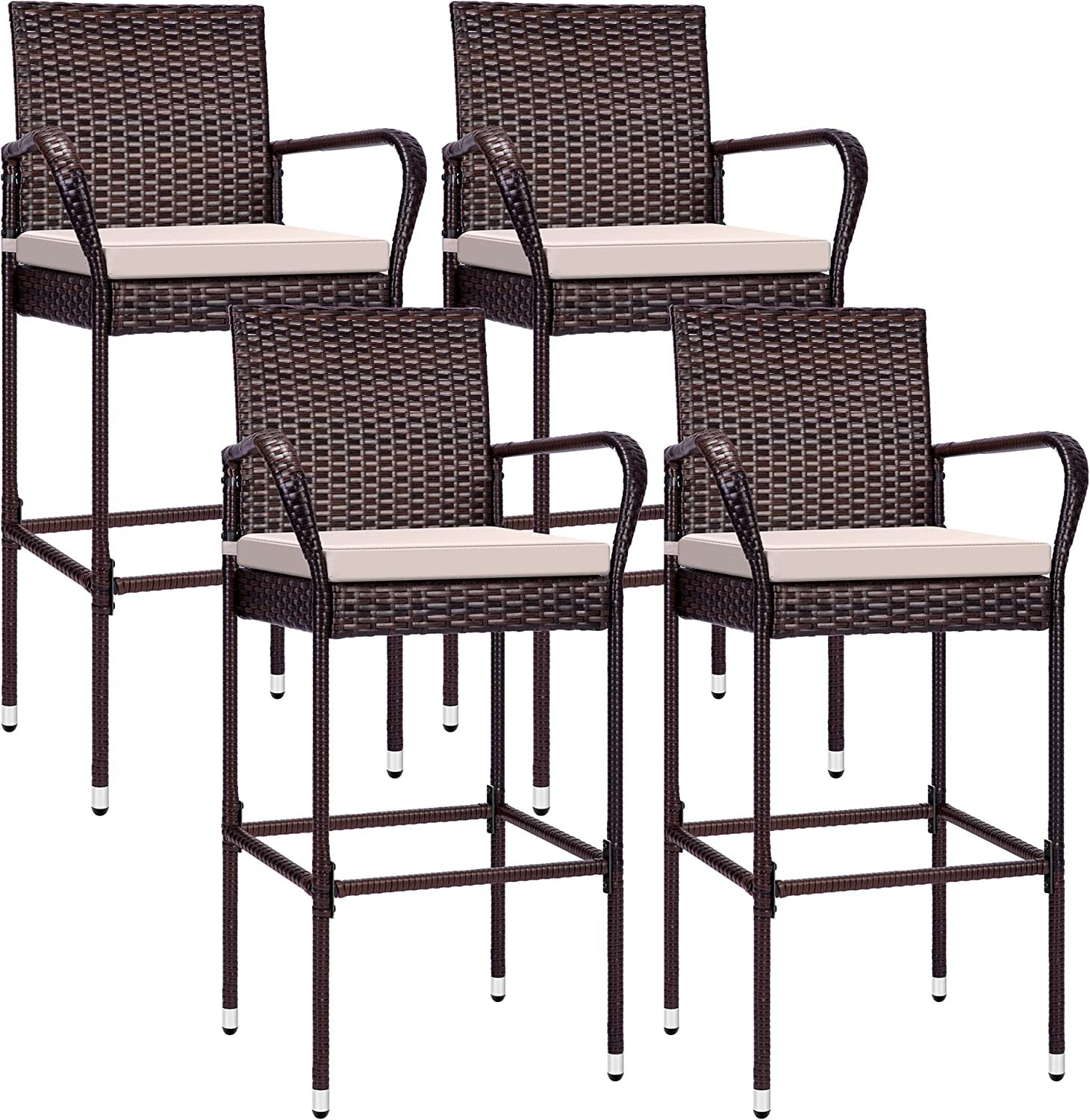 Lark Manor Aihnoa Wicker Outdoor 30'' Bar Stool with Cushion & Reviews