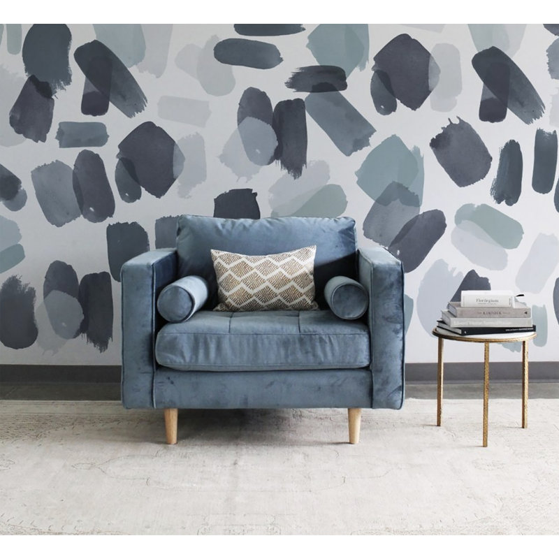 Large Emerald Brushstrokes Wall Decal, Blue/Gray