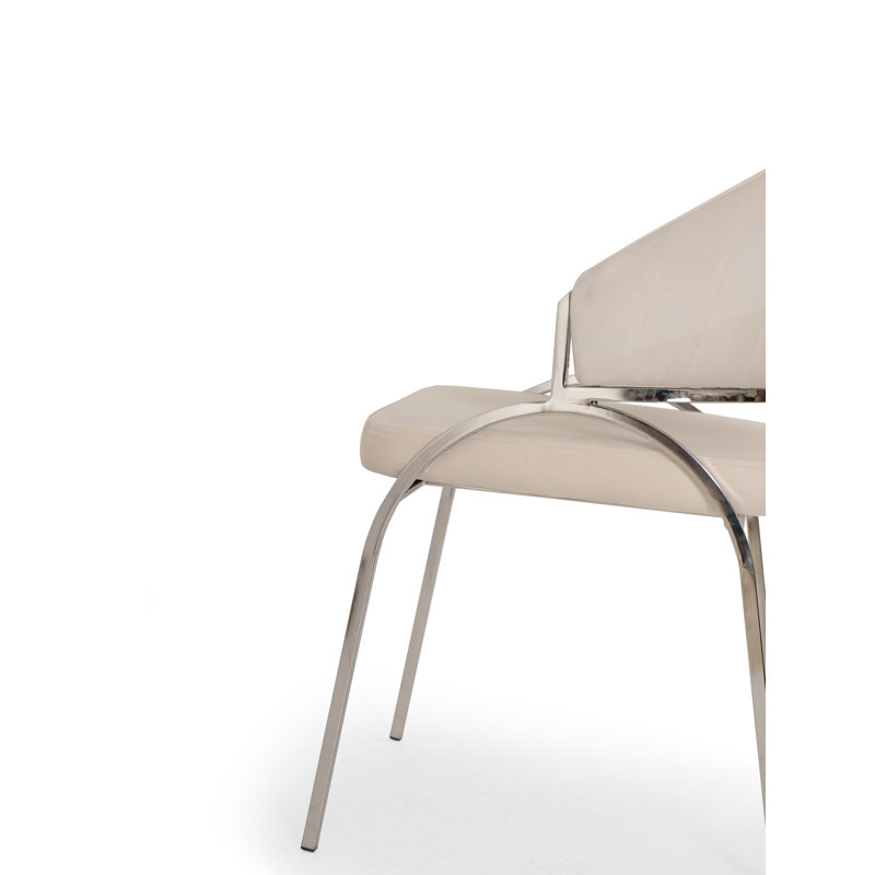 Tehesha Velvet Dining Chair (Set of 2), Beige, Stainless Steel