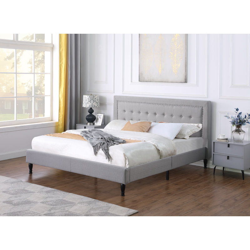 Cuthbertson Upholstered Linen Wingback Bed, King, Gray