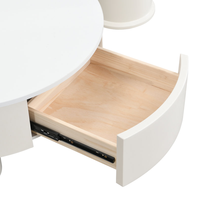 Ensemble de 2 tables basses rondes gigognes, table basse avec tiroir de rangement, table centrale en plastique