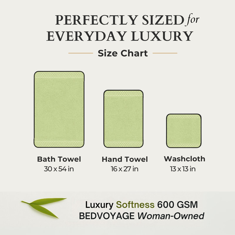 Ensemble de serviettes BedVoyage 8 pièces - Viscose de bambou + coton - 600 g / m² - absorbant et résistant aux odeurs, Sauge