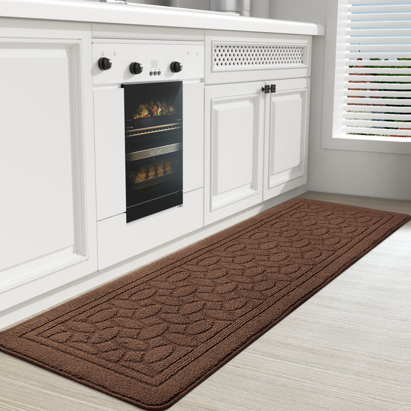Floral Water Resistant Non-Skid Kitchen Mat, Runner 1'6" x 4'11", Brown
