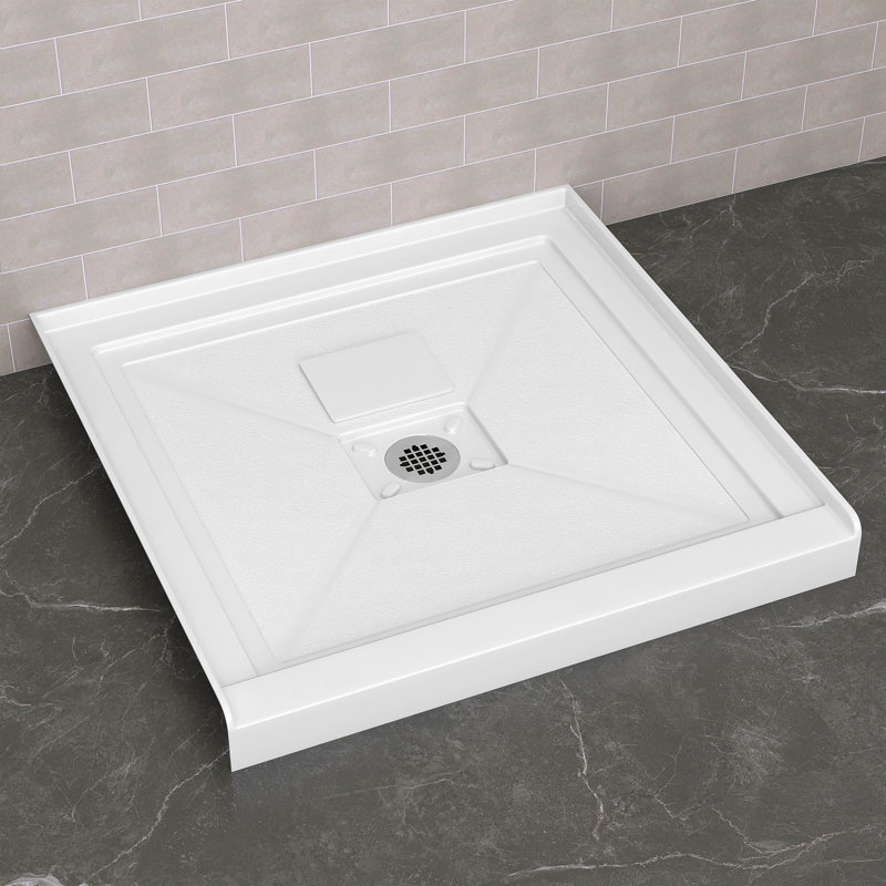 Base de douche en acrylique l 36 po x P 36 po Carré blanc alcôve avec seuil simple et couvercle de drain central