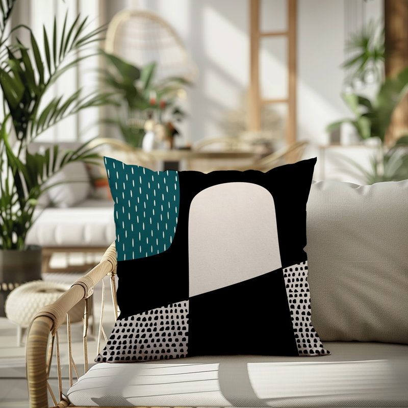 Coussin carré intérieur / extérieur pia, H 15 po x l 15 po, Émeraude / noir / blanc cassé