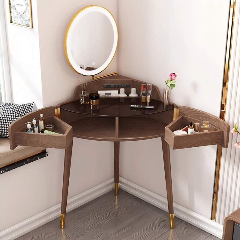 Mini coiffeuse brune 24,41 "avec miroir de maquillage