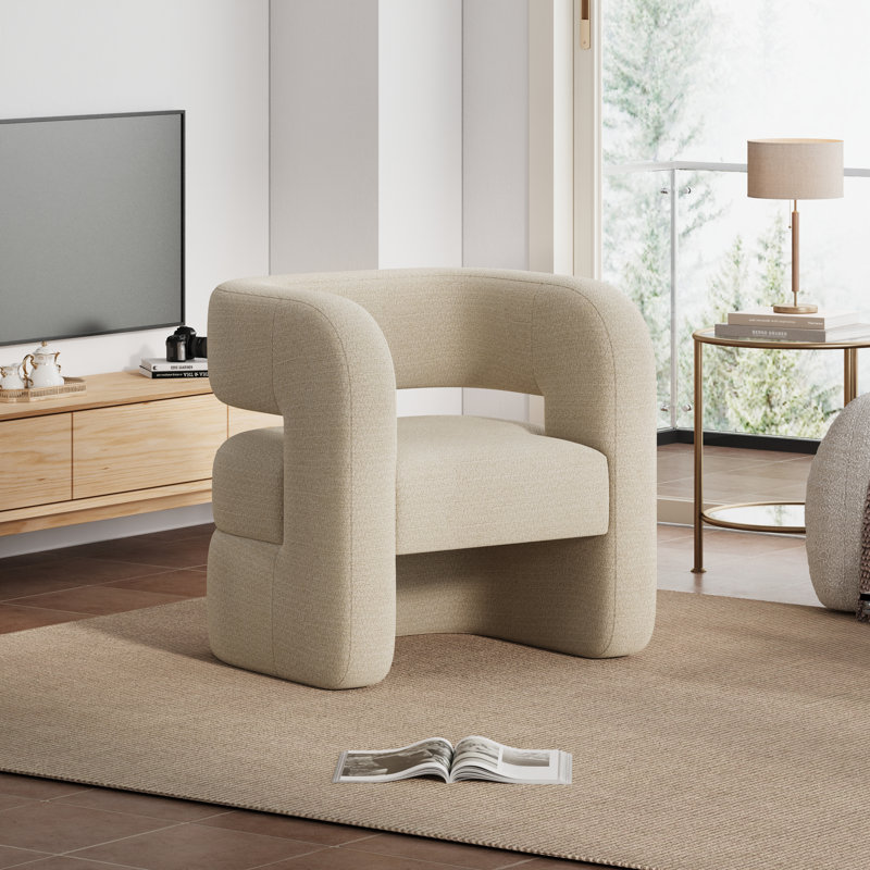 Sinel Full Assembled Upholstered Accent Chair For Living Room, Khaki