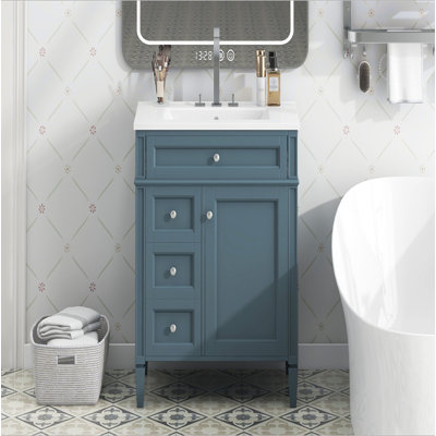 Meuble-lavabo de salle de bain 30 po avec lavabo supérieur, meuble-lavabo moderne avec 2 tiroirs et tiroir basculant, meuble-lavabo simple