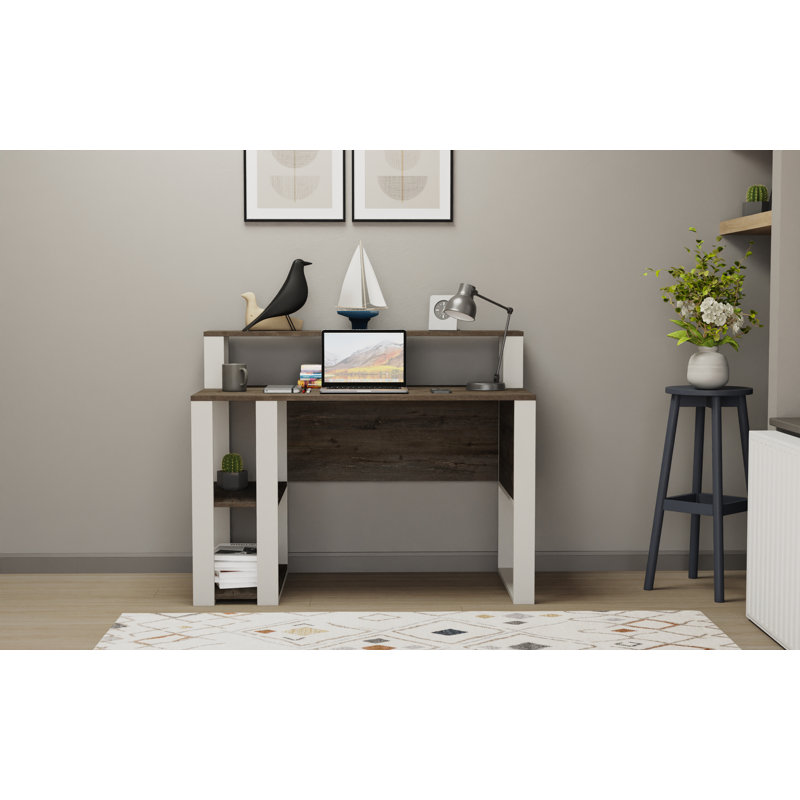 Tramal Geometric Writing Desk, Dark Coffee/White