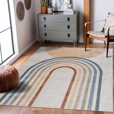 Sunny Machine Washable Modern Cream/Yellow Area Rug