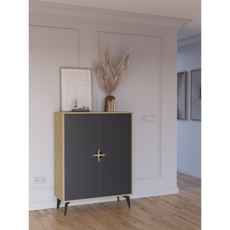 Purtee 4 - Door Square Accent Cabinet, Silky Black
