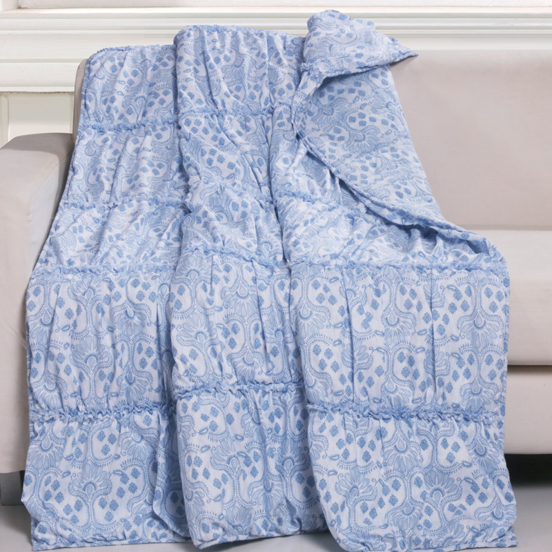 Greenland Home Fashions Helena Ruffle Blue Throw – 50" x 60" Ultra-Soft Microfiber & Cotton Reversible Blanket
