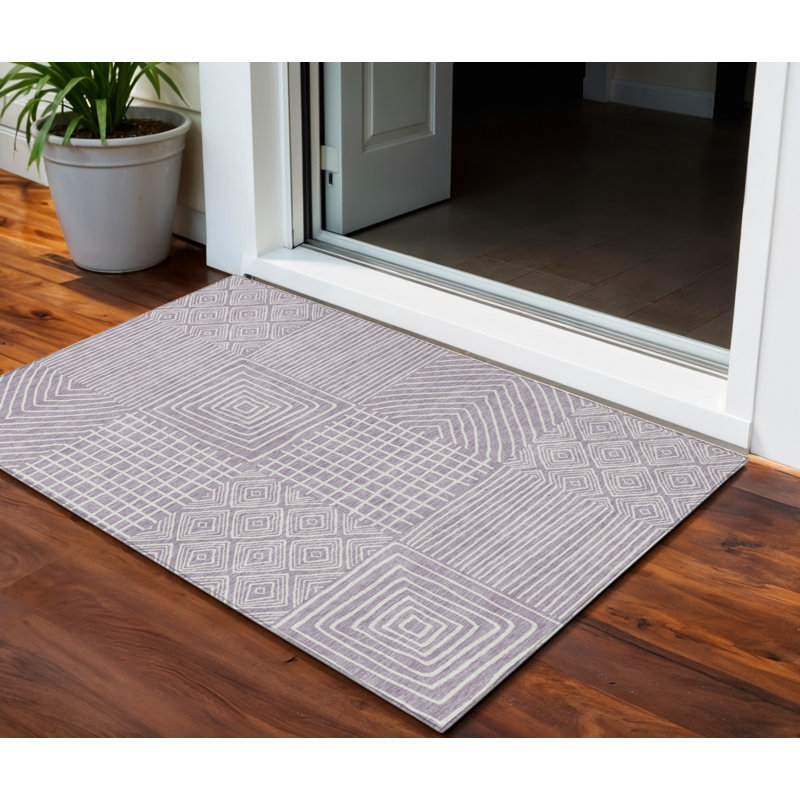 HomeRoots 3' X 5' Lavender Geometric Washable Indoor Outdoor Area Rug