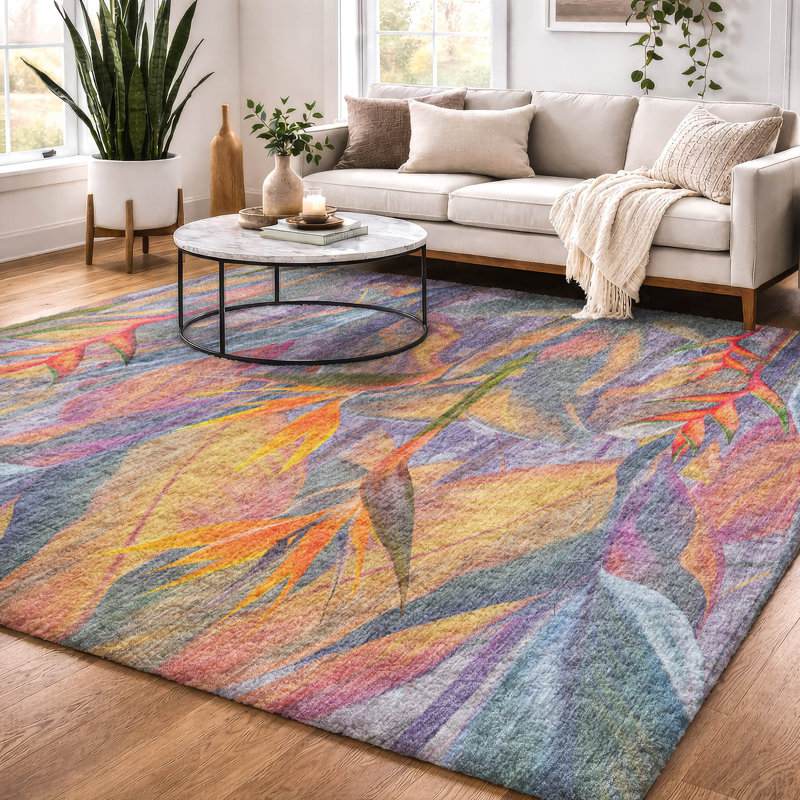 Premium Machine Washable Dream Shag ADS209 Birds of Paradise Rug, 5' x 7'6"