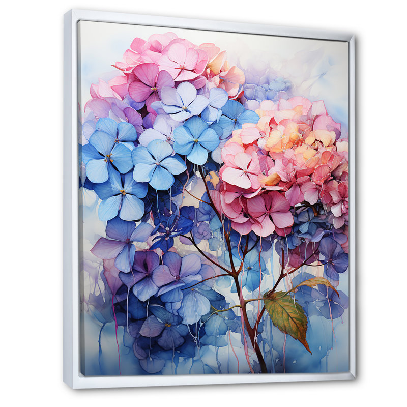 Hortensias en fleurs mauves, Cadre flottant blanc, H 32 po x l 24 po x P 1 po