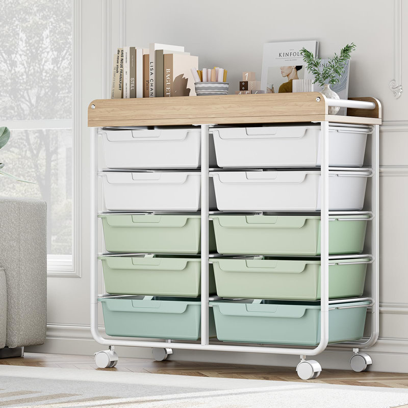 73.8cm H x 76.1cm W Book Cart, White/Green
