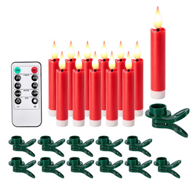 12Pcs LED Taper Candles Light with Clip-on Christmas Tree Design