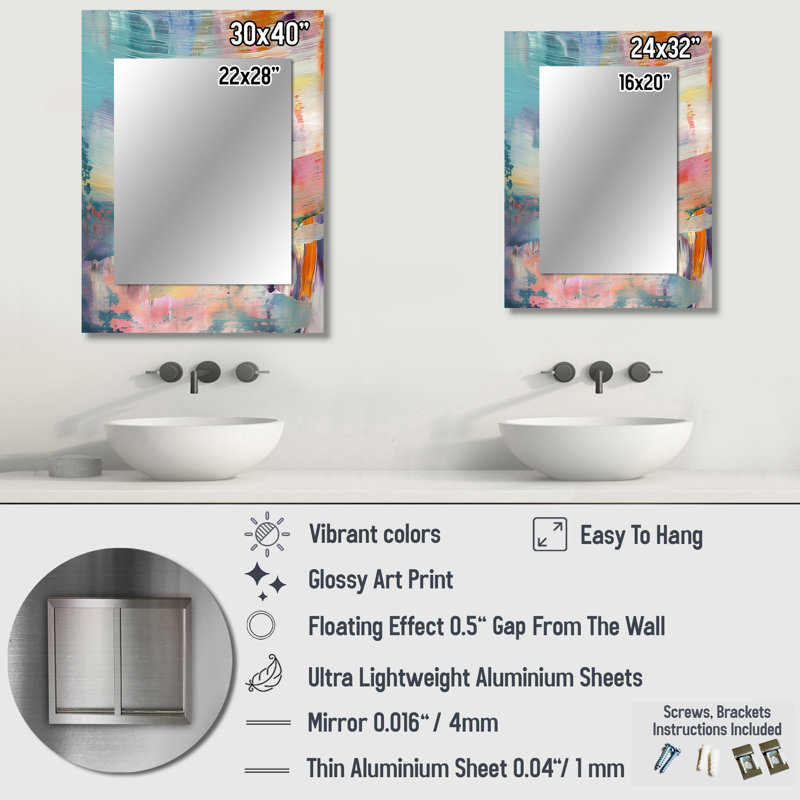 «Spring Miracles In Tender Retro Pastel I», peinture abstraite, décor de miroir mural unique, grand miroir moderne, art imprimé en métal