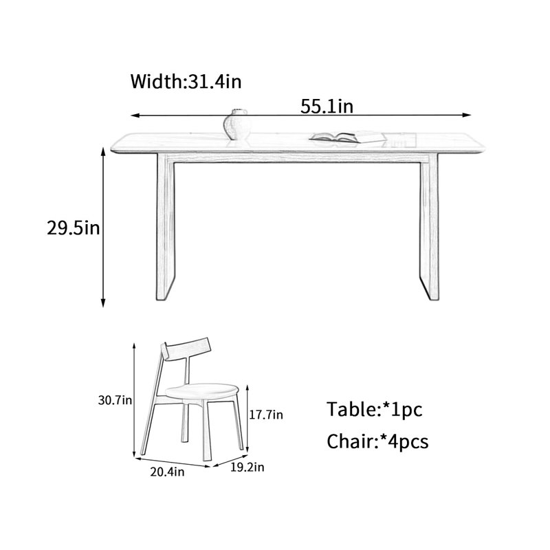 Ensemble de salle à manger Minimalist, H 29,5 po x L 55,1 po x l 31,4 po