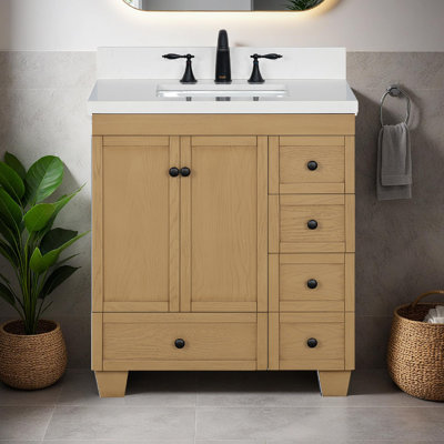Lavanti Depos 30 Inch Bathroom Vanity with Sink – 100% Premium Solid Wood, Stylish Firwood Oak Vanity Bathroom with Storage Cabinet – Modern Bathroom Vanities with Single Vanity Sink & 1.5" Quartz Countertop