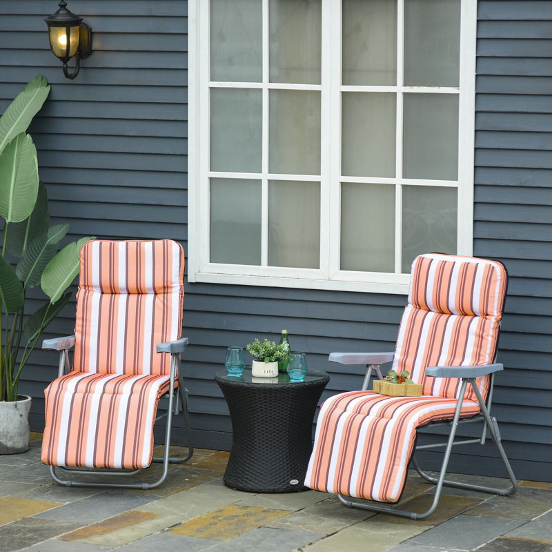 Vega Reclining Garden Chair Set of 2, 5-Level Adjustable Orange Stripe