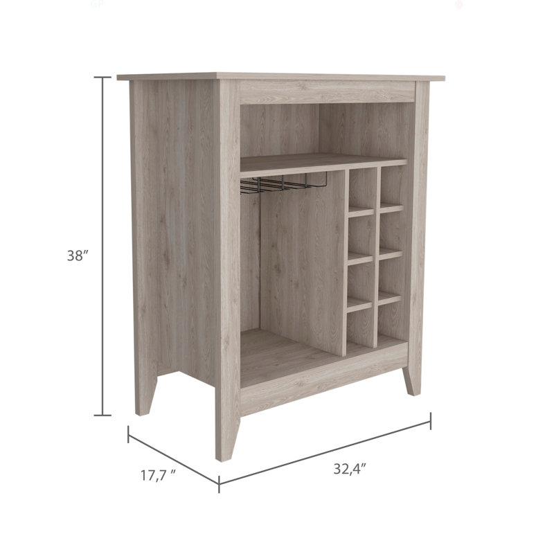 Armoire de bar Essential, une tablette ouverte, six supports à vin intégrés, un tiroir, H 38,14 po x l 32,45 po x P 17,65 po