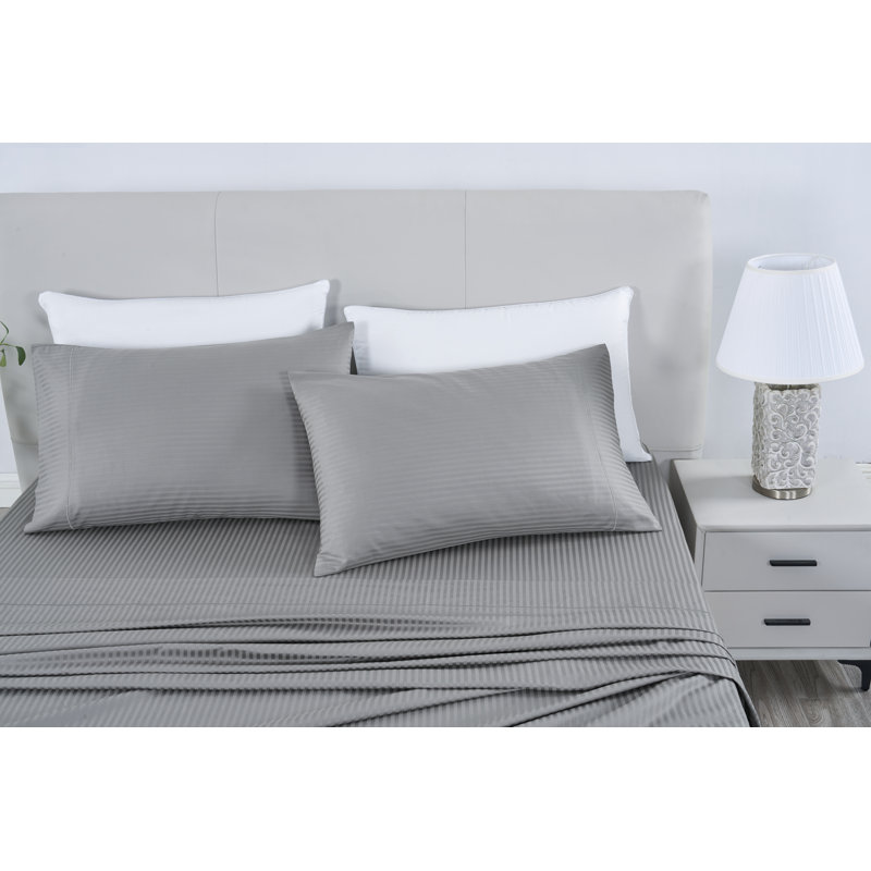 Gray Twin Egyptian Cotton Stripe Sheet Set