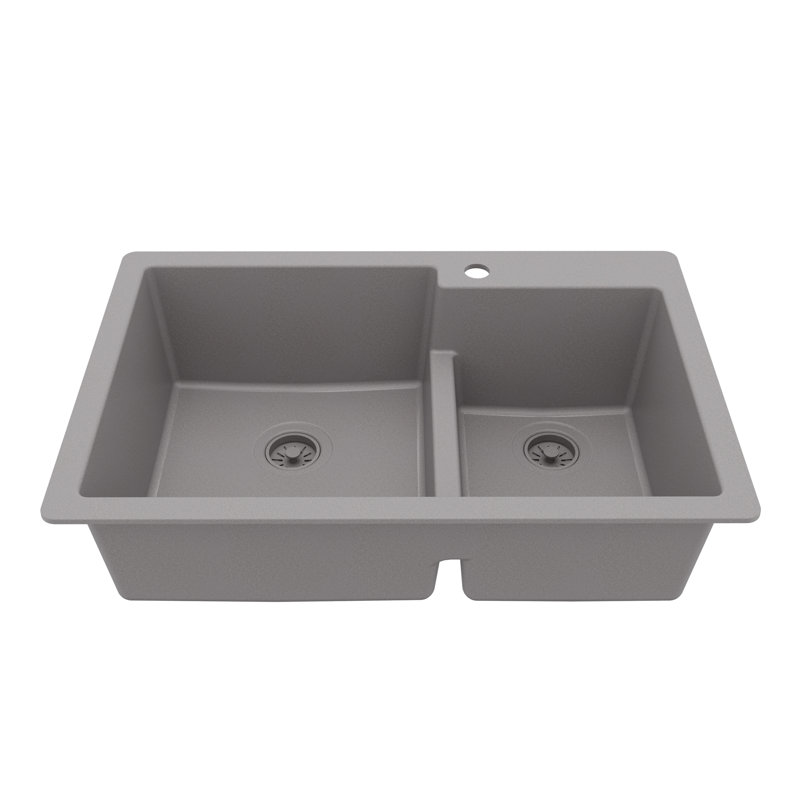Karran Quartz 33'' X 22'' 60/40 Double Bowl Drop-in Kitchen Sink, Gray