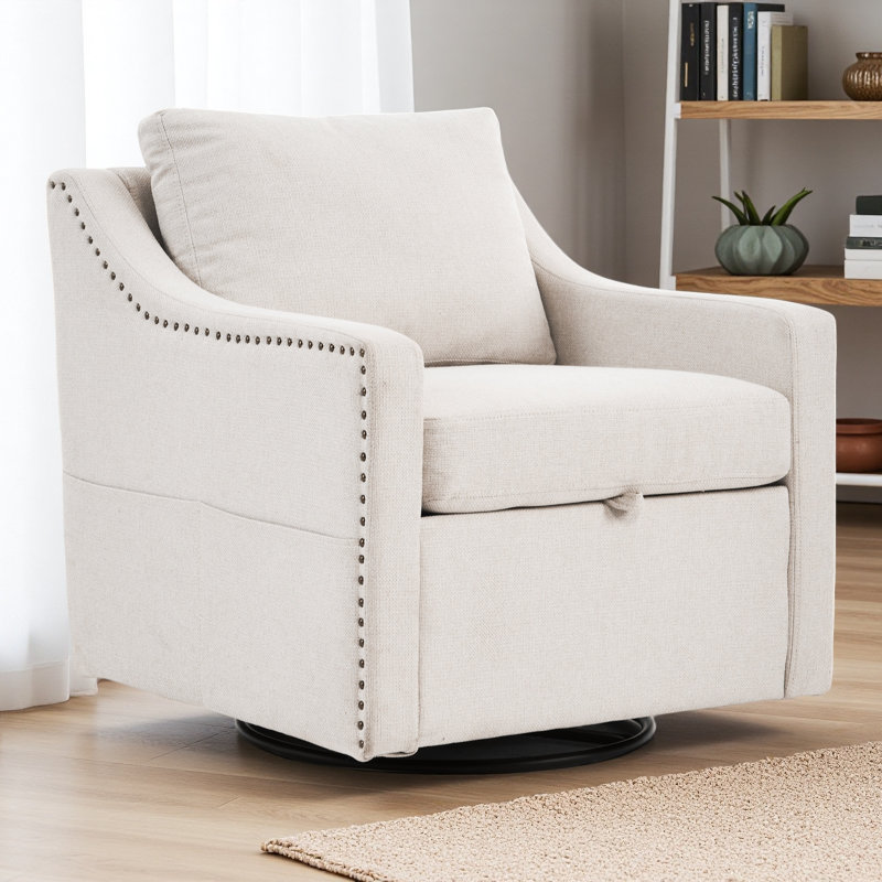 Fauteuil d'appoint pivotant à 360 ° avec coussin rembourré, dossier unique, accoudoirs avec finition rivetée, fauteuil simple avec dossier haut pour le salon