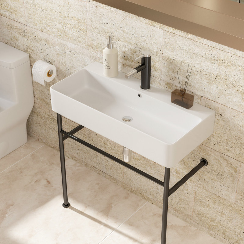 Meuble-lavabo simple 32,09 po avec comptoir en céramique, Noir, noir, noir, noir