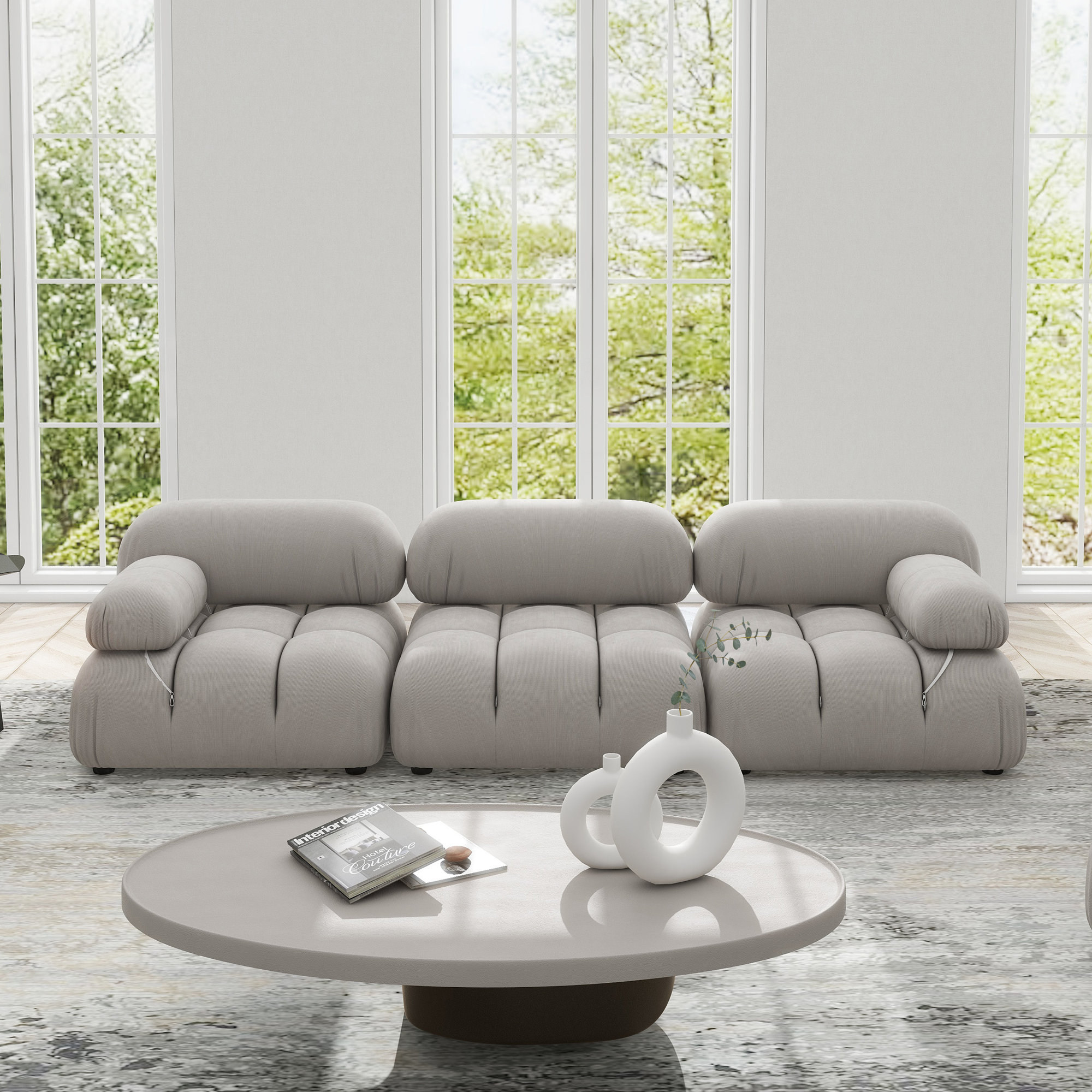 Sigma Upholstered Sofa, Pebble Gray Corduroy, 27.5" H x 109.5" W x 36" D, 3