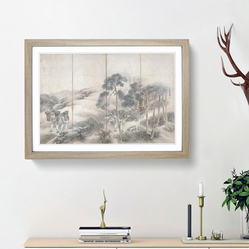 Woodcutters & Fishermen Vo.1 by Matsumura Goshun - Picture Frame Painting Print, Oak Framed, 36cm H x 48cm W x 2cm D