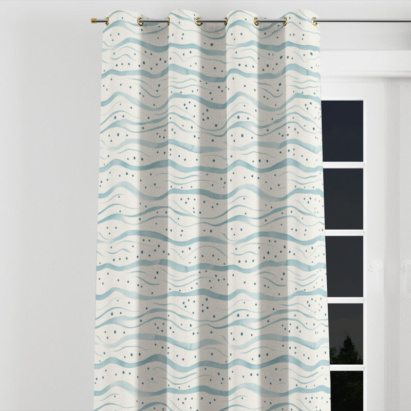 Dots Room Darkening Curtains - Blue Azurae Velvet Grommet Curtain - 1 Panel, 52" W x 108" L, Gold Grommets