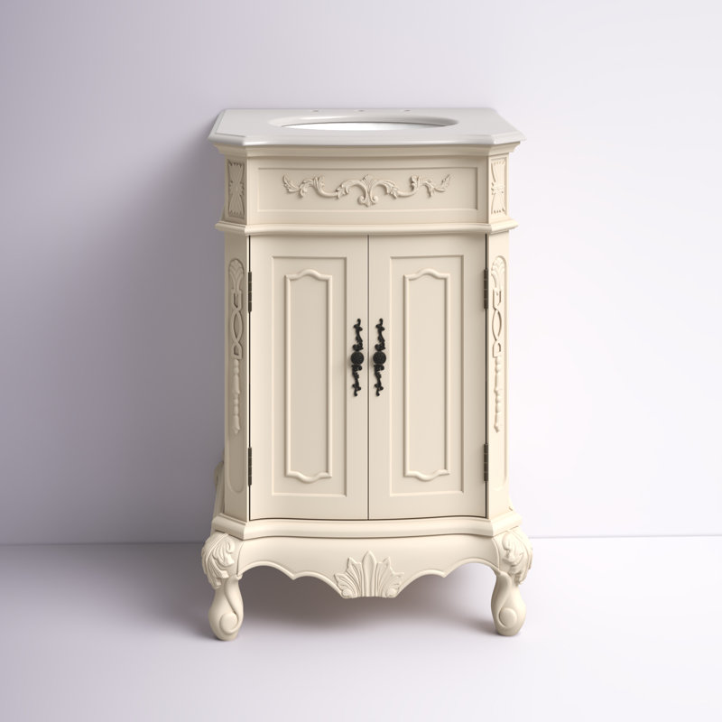 Ensemble de meuble-lavabo simple 24 po Lunette, Beige antique clair, Blanc cassé