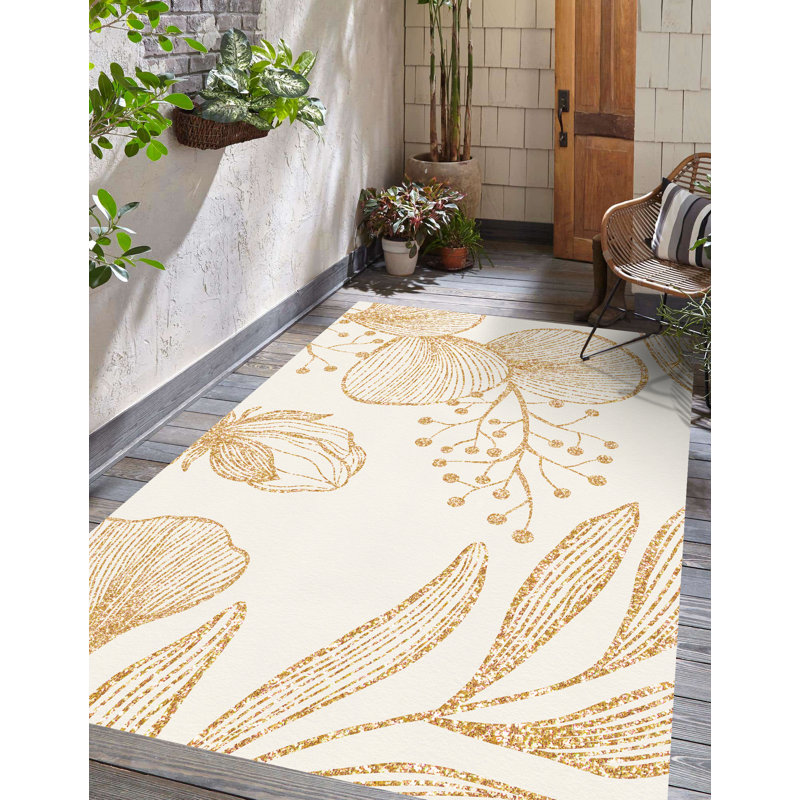 Beesley Floral Vinyl Machine Printed Area Rug, Rectangle 140 x 200cm