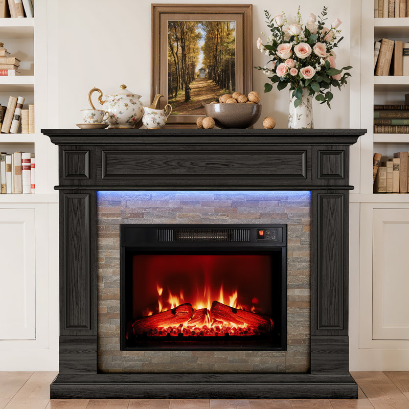 Ensemble de foyer électrique et de manteau de cheminée l 44 po avec 5000 BTU, 3DInfrared Black 3D, Black