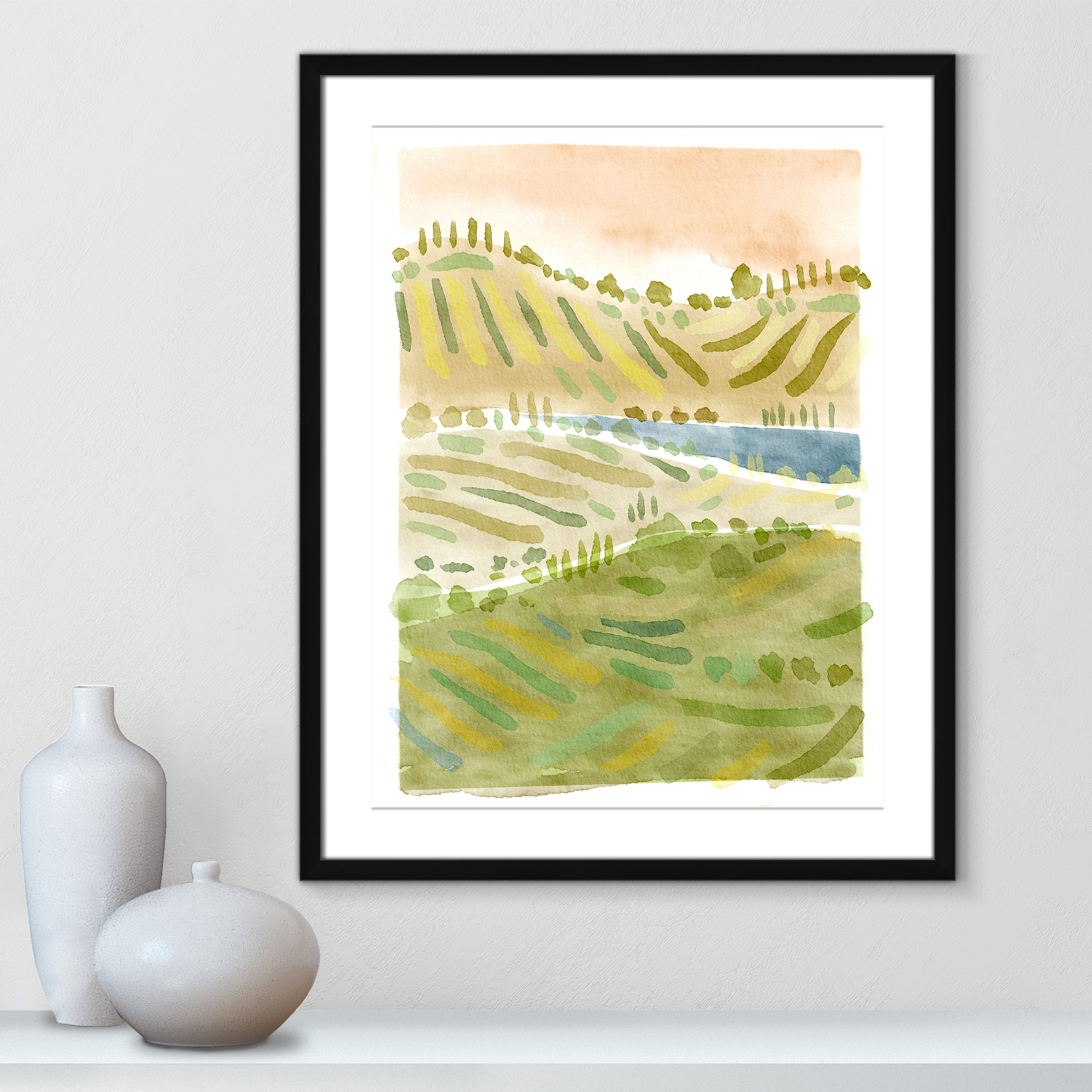Tuscan Countryside Print by Leah Straatsma, 29.5" H x 23.5" W x 1.25" D, Black Single Picture Framed Paper, White