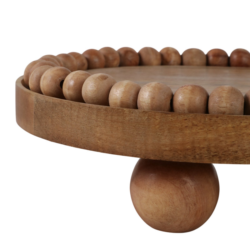 Mango Wood Decorative Tray with Beaded Border and Footed Base - Oval Casual Display Tray with Raised Wooden Feet for Elevated Styling and Functional Accent Serving or Organization Use