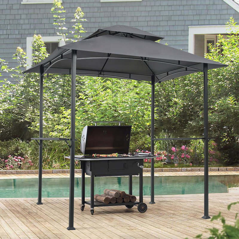 8x5 Ft Outdoor Grill Gazebo,Double Tier Soft Top Canopy and Steel Frame, Gray
