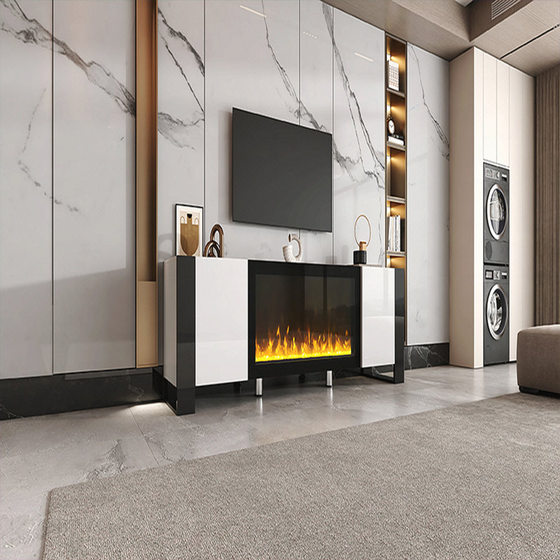 Meuble télé moderne avec foyer électrique non chauffant de 34,2 po, centre de divertissement ultrabrillant avec 2 armoires, console multimédia pour téléviseur de 78 po ou moins