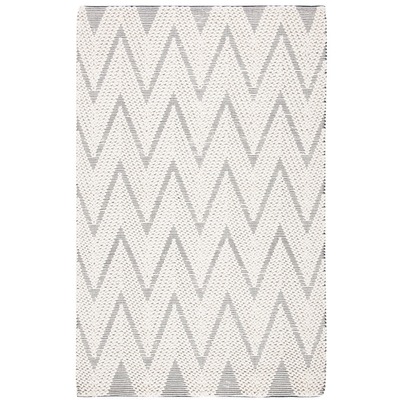 Belfort Natura 279 Flat Weave Wool/Cotton Chevron Rug in Black/Ivory, Rectangle 3' x 5'