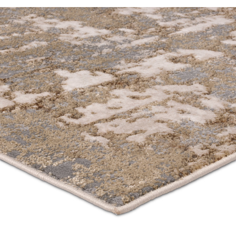 Tapis en polypropylène / polyester abstrait tissé à la machine en doré / gris, Tapis de couloir 2 pi 2 po x 8 pi