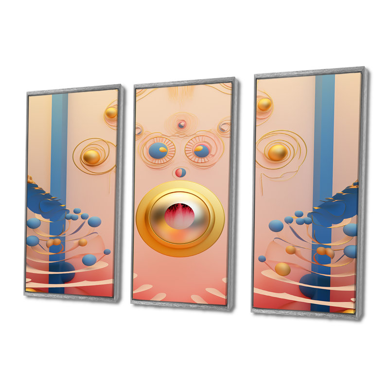 «Pink Cloud Golden Circle Universe», ensemble d'impression d'art mural géométrique, H 28 po x l 36 po x P 1 po